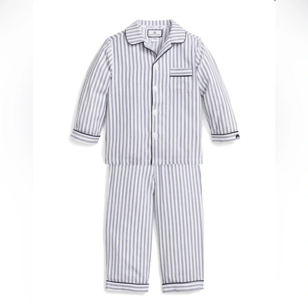 Petite Plume Kid's Twill Pajama Set in Navy French Ticking